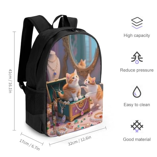 Supdreamc Two Brown Kittens Jewelry Art Daypack Backpack Polyester Anti-Theft Multipurpose Bookbag Big Capacity Travel Hiking & Camping Rucksack With Smooth Zippers2