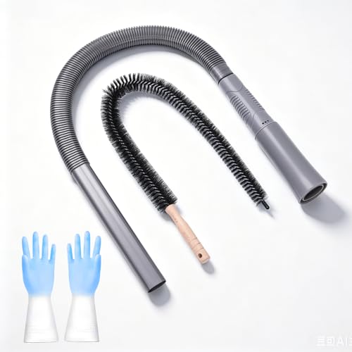 Image of 3 Pieces Dryer Vent Cleaner Kit: Vacuum Hose With Brush & Gloves Fits for Vacuums Cleaner, Refrigerator Condenser Coils, Tight Spaces Behind Appliances, Deep Cleaning Tools for Clogged Ducts-Gray
