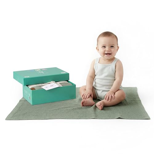 Image of Pointelle Double Layer 100% Tencel Baby Blanket - Breathable Temperature Regulating - Oeko-TEX Certified - 30x40 inch - Gift Box with Ribbon (Green)