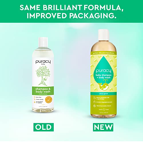 Puracy Shampoo & Body Wash For Children - Perfect Skin, Pure Ingredients - With 12 Fruit & Vegetable Extracts For Silky Smooth Skin, Gentle Citrus Grove Aromas, 98.8% From Mother Nature (12 Oz, 2-Pk) #TOP6
