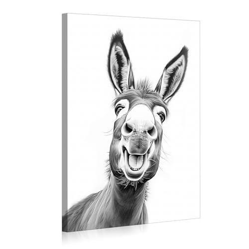 JBER Esel Leinwand Gemälde Wandkunst, geeignet für Badezimmer Dekoration, Poster Home Decor, lustige Tier Dekoration, gerahmt, 40 X 30cm
