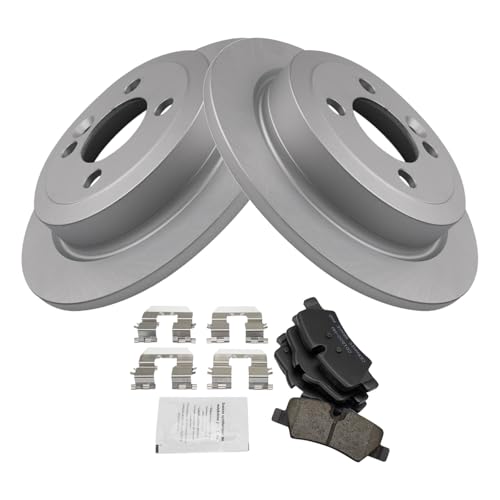 Image of TRQ Rear Brake Pad and Rotor Set Ceramic Coated Rotors Compatible with 2014-2015 Mini Cooper