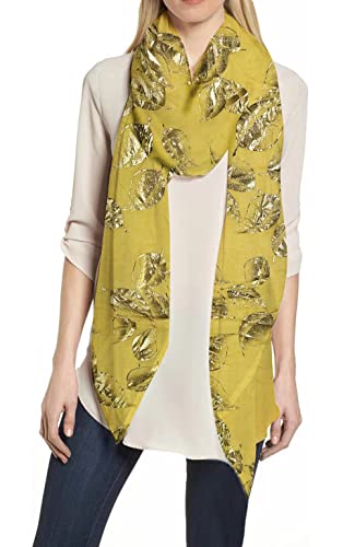 Lina & Lily Leaf Metallic Foil Women's Scarf Shawl Lightweight