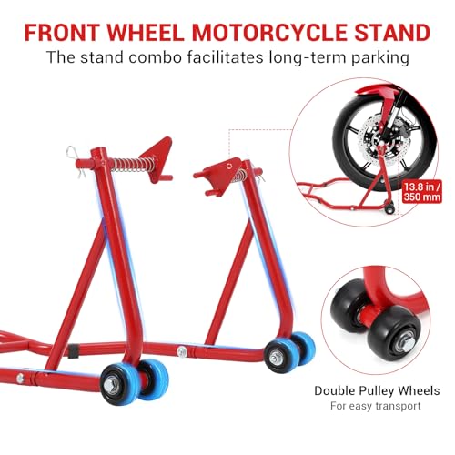 Motorcycle Stand Lift, 850lbs Front Rear Combo Stand Lift Stand, Front Wheel Fork Stand, Rear U+L Fork Swingarm Spool Stand, Universal Motorcycle Paddock Stand Wheel Lift Stand