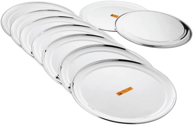 Shri & Sam Stainless Steel High Grade Shagun Dinner Plates (9 Pieces)