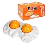 Fisura – Salero y pimentero original “huevo”. Set de sal y pimienta para la mesa con forma de huevo frito. Juego de salero y pimentero de cerámica. 15 cm x 9 cm