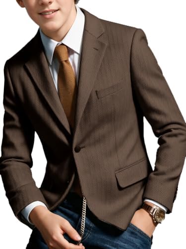 Boys Suit Blazer Retro Tweed Kids Jacket for Boy Sport Coat Brown,4