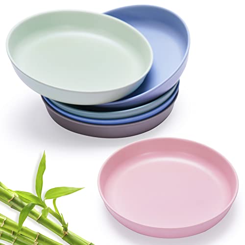 Image of HM-tech 6pcs Bamboo Kids Plates for Baby Feeding, Toddler Plates (8” x 8” x 1”), Tableware for Baby Toddler Kids Bamboo Toddler Dishes & Dinnerware Sets