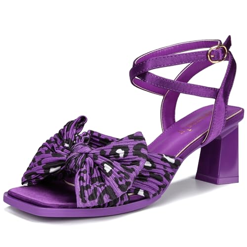 sexrosly Bow Heels Sandals for Women Square Open Toe Satin