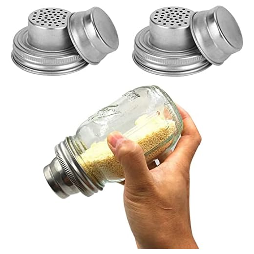 2 Pack Stainless Steel Mason Jar Shaker Lids with Silicone Seals for Dredge Flour,Mix Spices,Sugar, Salt, Peppers and Any Regular Mouth Mason Jar Canning Jar