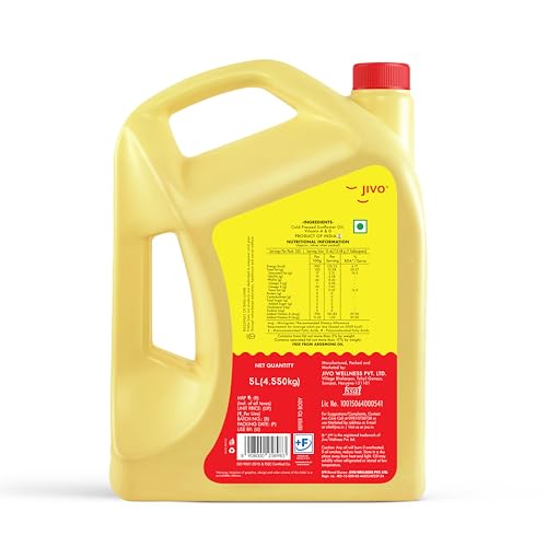 Jivo Cold Pressed Unrefined Sunflower Oil - 5 Litres | Chemical-Free Oil for Cooking | Ideal for Roasting, Frying, Baking, and All Types of Cuisines.