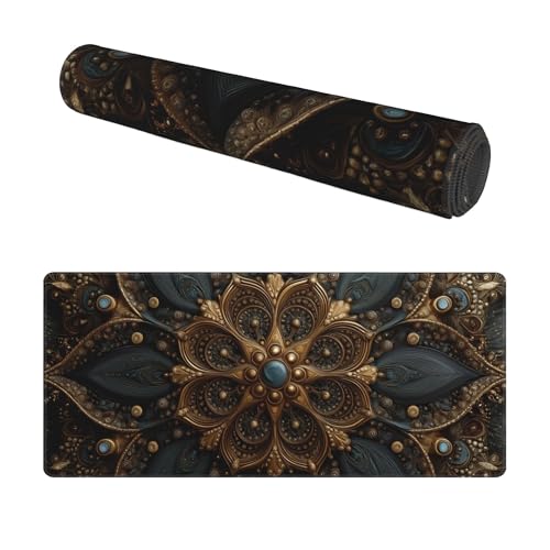 Image of Mandala Pattern Extended Gaming Mouse Pad, with Stitched Edges Large Mouse Pad Desk Protector, Rubber Base Mousepad Keyboard Mouses Mat for Work Game Office Home- 32 inch X 12 inch Inch,E181