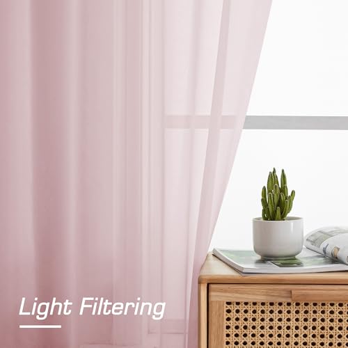 Image of OWEINE Sheer Curtains 78 Inches Long 2 Panels Set, Rod Pocket Fimly Voile Solid Blush Window Curtain Panels for Living Room Bedroom, Soft Voile Sheer Curtains & Drapes, Total 78 Inches Width