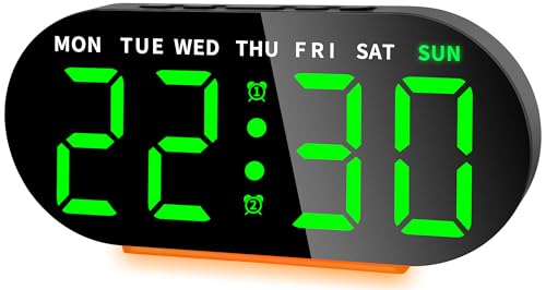 Ayybboo Digital Alarm Clocks Bedside,Digital Clock with 7,09" Large LED Display for Bedrooms,3 Level Brightness,Night Light,Snooze,USB Port,Backup Battery,Desk Clock for Kids Adults Elderly (Green)