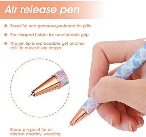 Air Release Weeding Tool Pin Pen for Vinyl, Glitter Fine Point Weeding Tool, 1 Pc Retractable Vinyl Weeding Pen with 2 Pcs Refills for Vinyl Air Release or Car Puncturing Installation