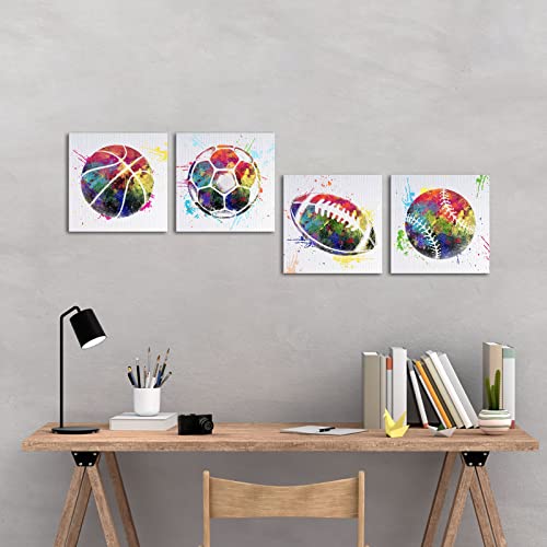 Lovehouse Sports Wall Art Kids Room Decor Colorful Basketball Soccer Football Baseball Canvas Pictures Children's Visual Color Prints Artwork For Nursery Baby Boy Girl Bedroom Playroom Decoration #TOP1