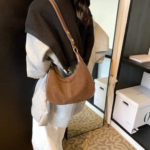 Image of Suede Bags for Women Trendy Suede Purses Hobo Half Moon Crossbody Bag