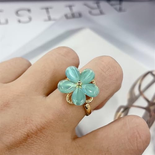 Rotating Blue Flower Wrap Finger Ring for Women Cubic Zirconia Petals Floral Statement Open Adjustable Band Rings Chic Engagement Promise Eternity Rings Jewelry2