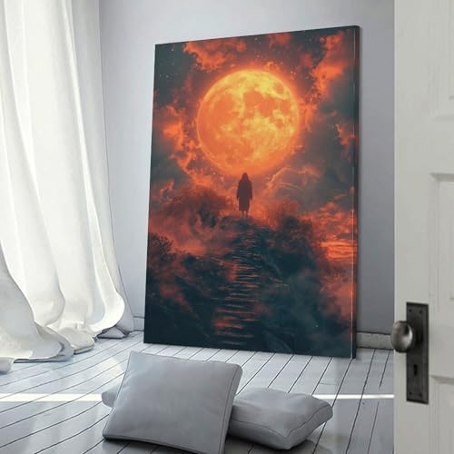 Impression escalier vers la lune POLIUAWS, toile moderne de 30x45 cm pour decoration murale