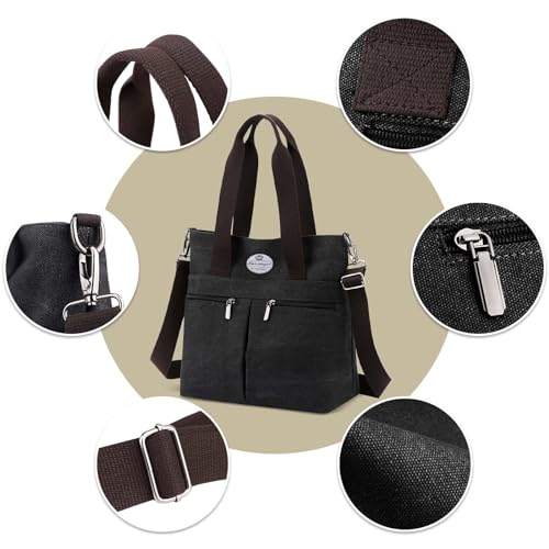 Image of HUA ANGEL Women's Canvas Tote Bag Lightweight Crossbody Purse Multi-Pocket Durable Handbags for Work College Shopping Beach