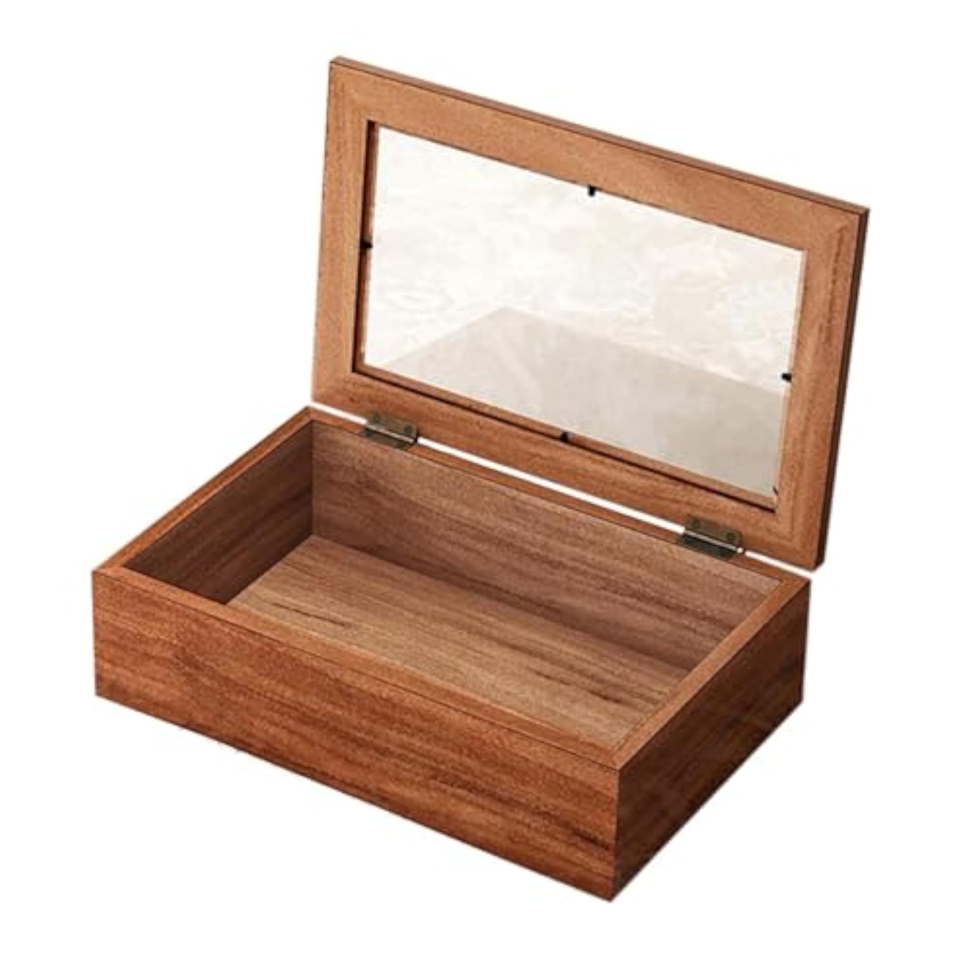 Rustic Wood Storage Box with Glass Top Lid, Collectibles Organizer