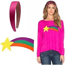 2PCS Large Shooting Star Patch Meteor Rainbow Sweater Patch and Pink Satin Hairband Halloween Costume Accessories
