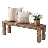 LITTLE TREE Solid Wood Bench, 55-Inch Long Farmhouse Wooden Bench Seat for Entryway, End of Bed, Dining Room, Living Room, Easy Assembly, Rustic Brown