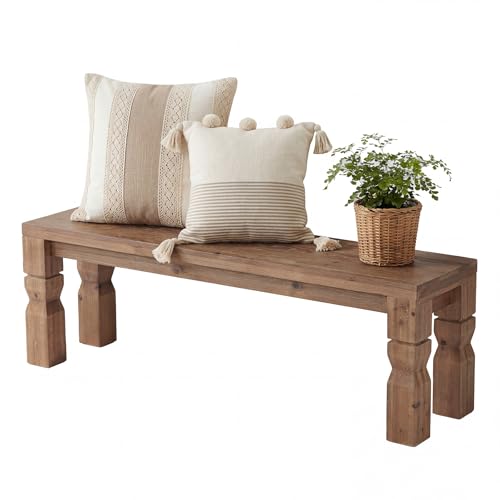 LITTLE TREE Solid Wood Bench, 55-Inch Long Farmhouse Wooden Bench