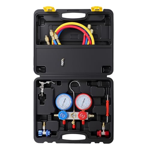 Kit de manómetro de refrigerante para coche R134a, R12, R22, R502, kit de diagnóstico de refrigerante profesional con mangueras, caja de herramientas para refrigeración