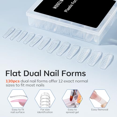 Image of modelones Slip Solution for Poly Gel, 2.8oz Anti-Stick Liquid for Poly Gel with 120Pcs Flat Dual Nail Forms Nail Tips Clips Kit