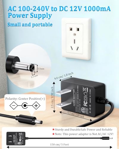 SoulBay 12V 1A AC Adapter Charger Replacement w/8 Tips, Regulated Power Supply Cord for LED Strip Light, CCTV Camera, BT Speaker, GPS, Webcam, Router, DC12V Transformer with ETL Certificate