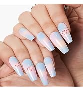GLAMERMAID Long Press on Nails Coffin,Colorful False Nails with Design,24 Pcs Glue on Nails for W...
