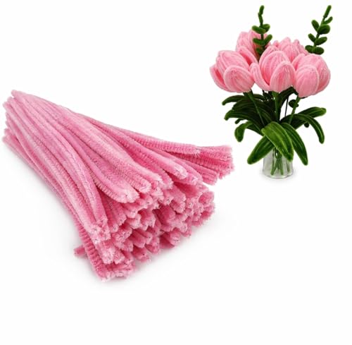 Image of 100Pcs Pipe Cleaners Craft Set | Chenille Stem Fuzzy Sticks DIY Craft Supplies for Art Projects Activities, Decorations, Flower Making, Modeling & Sculpting (Muted pink)