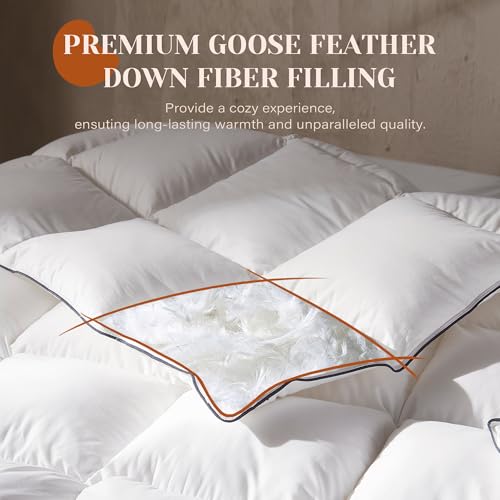 Richtry Goose Feather Down Fiber Cotton Comforter Queen Size, Ultra-Soft Duvet Insert, Hotel Collection White Quilted Comforter, All Season Bedding Comforter with 8 Corner Loops, 90x90 Inch — view 6