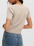 ANRABESS Womens Short Sleeve Sweaters Cropped V Neck, Almond, M