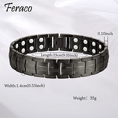 Feraco Mens Pure Titanium Magnetic Bracelet Magnetic Bracelet With Double Row Strong Magnets, Adjustable Jewelry Gift (Gray) #TOP1