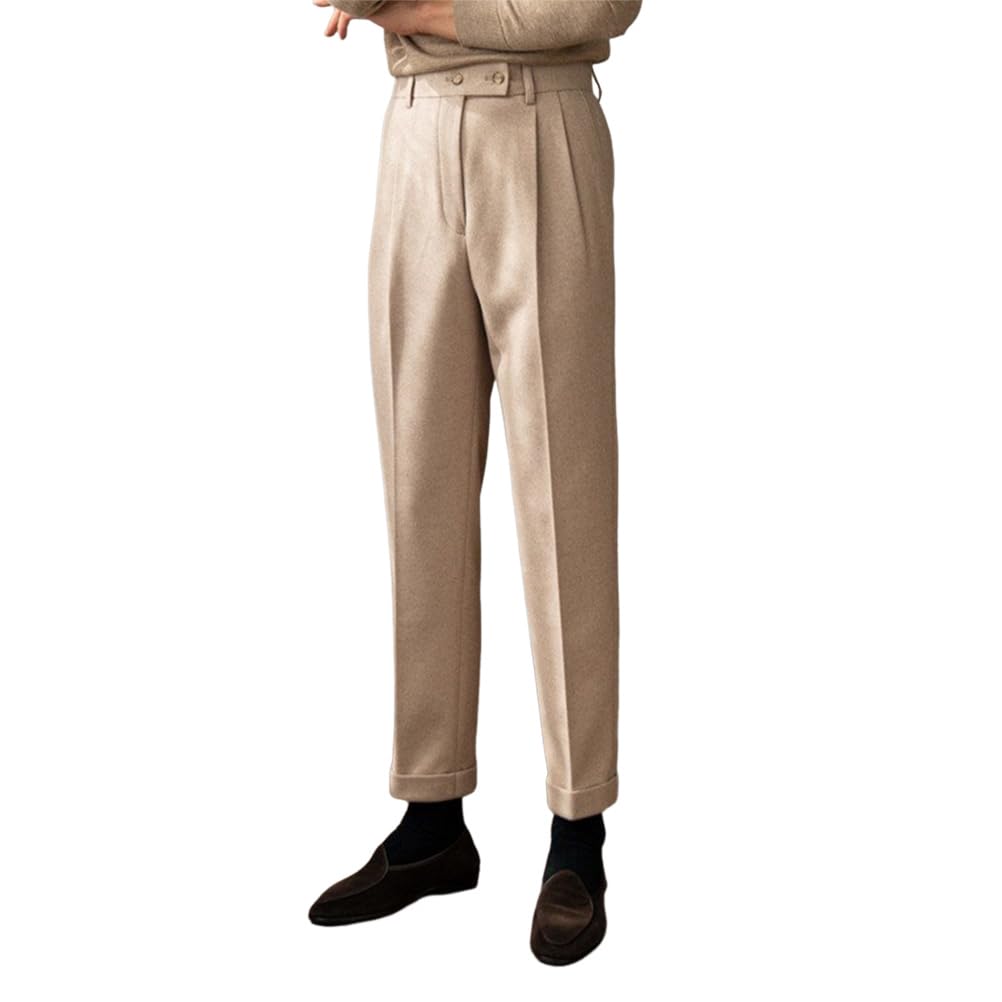 Pantalons de Costume Homme Vintage Pantalon de Robe Élégant Coupe Droite Décontractés Pantalon Habillé de Travail Chino Pants d'affaire Style Anglais
