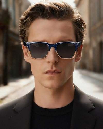 Image of CARFIA Retro Polarized Sunglasses For Men UV400 Protection Chunky Square 90s Style Trendy Classic Glass