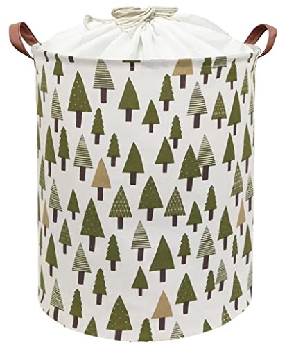 Image of Sanjiaofen Nursery Laundry Basket Canvas Fabric Baby Boy Storage Bins,Collapsible Woodland Hamper,Waterproof Storage Baskets with Leather Handle,Forest Nursery Decor,Toy Organizer (Tree)