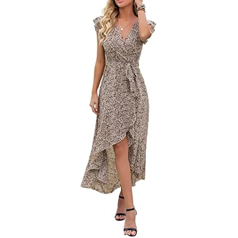 GRECERELLE Womens Summer Maxi Dress Boho Floral Cocktail Polka Dot Wrap Dresses V Neck Casual Party Bohemian Flowy Long Dress for Ladies (Fp Floret Coffee, M) Cover