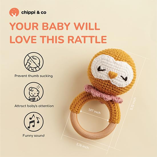 Miniatura 4 de Sonajero de madera orgánica para bebé, recién nacido, búho de peluche de ganchillo, juguete mordedor para bebé, anuncio de embarazada, regalos del