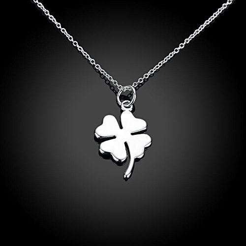 Cutesmile Fashion Jewelry 925 Sterling Silver Lucky Four Leaf Clover Pendant Necklace, 18" #TOP2