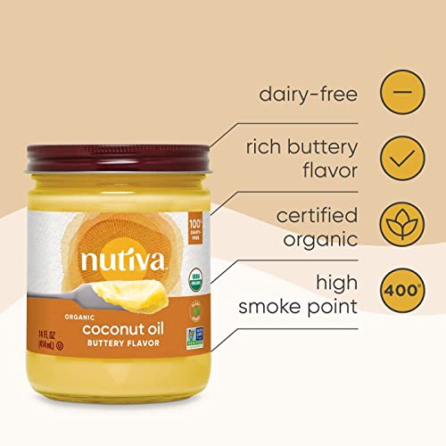 Nutiva Organic Coconut Oil With Non-Dairy Butter Flavor, 14 Ounce (Pack Of 2), Usda Organic, Non-Gmo, Whole 30 Approved, Vegan & Gluten-Free, Plant-Based Replacement For Butter #TOP3