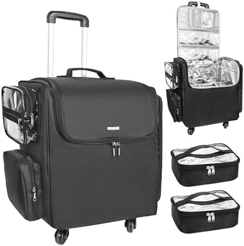 Relavel Rolling Makeup Train Case, Hairstylist Traveling Bag with...