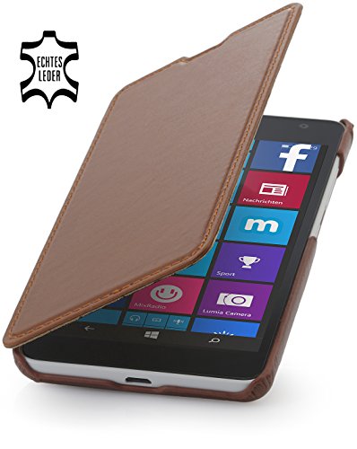 StilGut Book Type Hülle ohne Clip, Hülle aus Leder für Microsoft Lumia 535/535 Dual SIM, Cognac