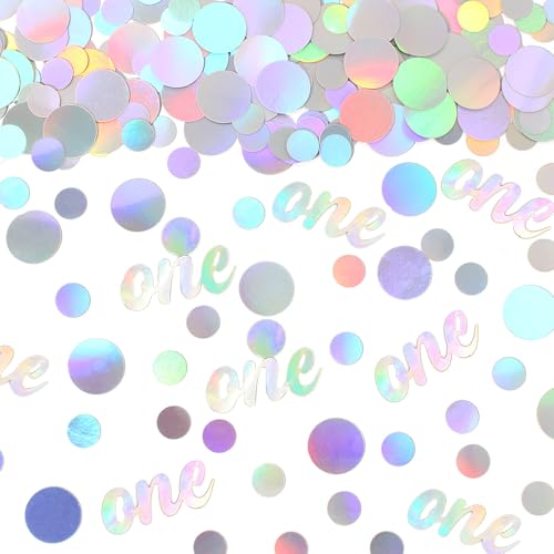 Image of One Birthday Confetti Iridescent Baby First Birthday Decorations Circle Table Scatter Baby Shower The First Year Anniversary Party Table Decor Supplies 300PC