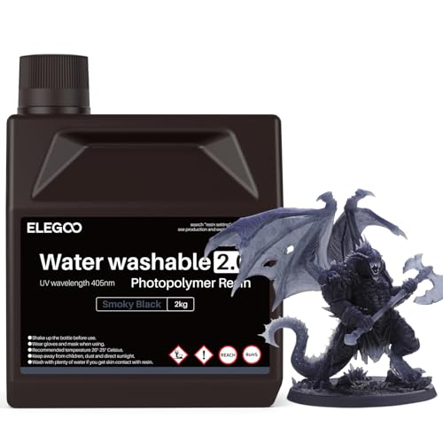 Image of ELEGOO Upgraded Water Washable Resin 2.0, Smoky Black 2000G | 3D Printer Resin Low Viscosity and High Precision, 405nm Rapid UV-Curing Photopolymer Resin, 3D Resin for LCD /DLP 3D Printing