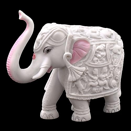 White Elephant Statue for Living Room, Home Decor, 6 inch Elephant Marble Dust Poly-Resin Showpiece for Vastu, Indoors, Office Decorations, Gifting — photo — 4 of 9