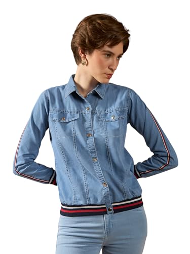 Veste en jean Dolce Crudo pour femme solution mi-saison col roulé boutonné