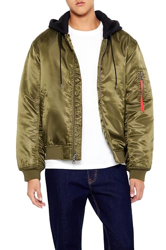 Image of Forever 21 Men's Hooded Cargo Bomber Jacket